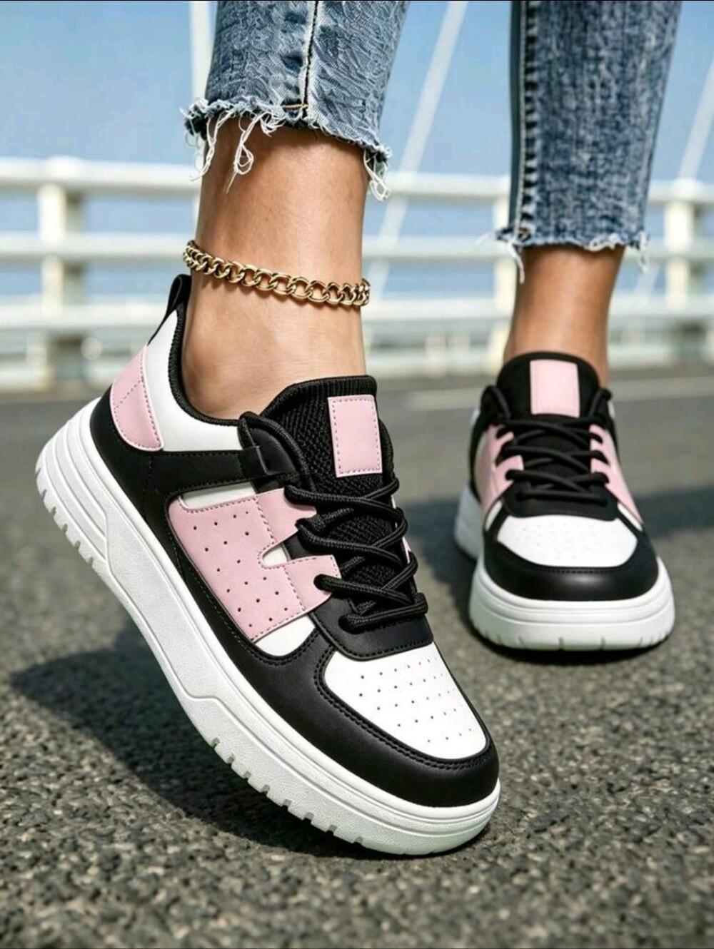 **CASUAL WOMEN'S CHUNKY SNEAKERS - PINK/BLACK/WHITE** 🩷🖤🤍💲💲💲💲💲